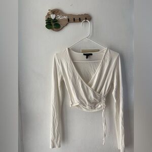 Forever 21 Cream Long Sleeve Wrap Blouse
